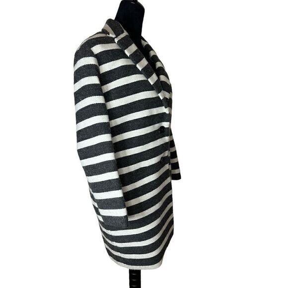 Maje striped Oversize black White Wool Coat sz 36 Small - Picture 4 of 11